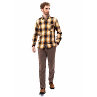camel active Men Long Sleeve Shirt in Regular Fit with Shirt in Ochre Brown Cotton Herringbone Check 103-AW23H1803