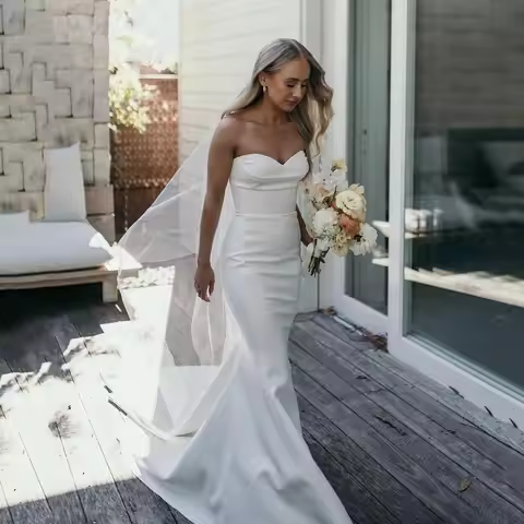 Civil Wedding Dress Sweetheart Sleeveless Mermaid Bridal Gowns Wedding Ceremony Court Train Brides D
