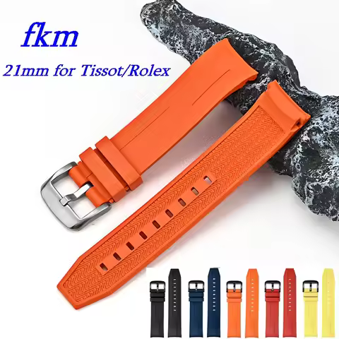 21mm for Rolex Tissot Seastar T12. 407 Seastar FKM Curved Fluoro Rubber Watch Strap Diving Waterproo