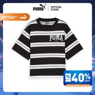 PUMA BASICS - เสื้อยืดผู้หญิง PUMA SQUAD Striped สีดำ - 68153801