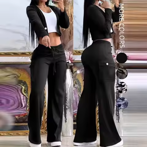 2025 New Women Cargo Wide Leg Pants for European American, Fashion Casual Work Trousers Fit Temu She