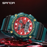 SANDA Men Top Luxury Brand Fashion Men Sports Watches Waterproof Chronograph Dual Display Men Watch Clock