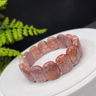 精品天然珊瑚玉手排冰潤玉化檸檬片橘粉菊花玉手牌滿花手鏈女氣質