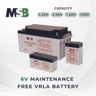 MSB 6V MAINTENANCE FREE VRLA SLA BATTERY 3.2AH 4.5AH 7.2AH 12AH