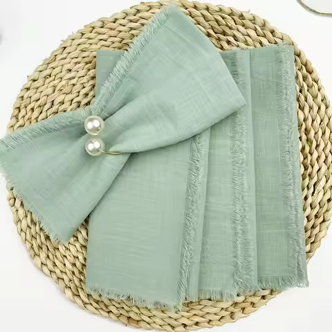 Wholesale 60PCS 33x33cm 100% Cotton Sage Green Napkin Reusable For Wedding Party Christmas Table Dec
