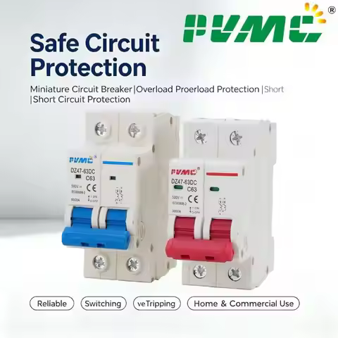 PVMC DZ47-63DC 2P DC MCB C63 500VDC Solar PV Circuit Breaker Overload Short Circuit Protection