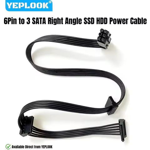 6Pin to 3x SATA Right Angled, SSD HDD Power Cable for Corsair CX850M, CX750M, CX650M, CX600M, CX550M