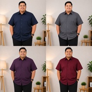 (L-9XL) Baju Kemeja Lelaki Pendek /Big Size Short Sleeve Normal Cutting /Office Casual Elastic Wear 