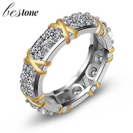 Bestone S925 Sterling Silver Ring Female Minority Personality X Gold-plated Double-color Row Diamond Antique Ring for Women