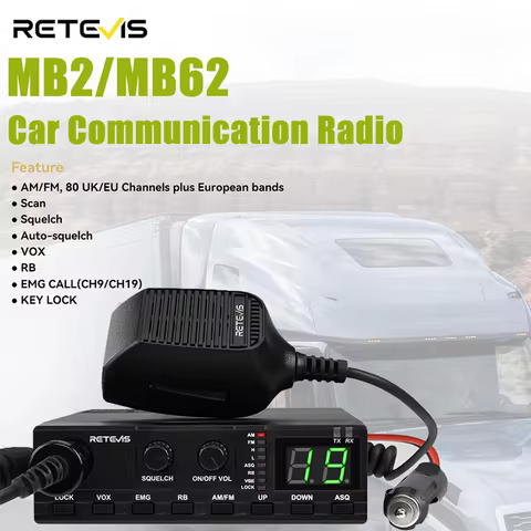 Retevis MB62 CB Radio 27Mhz FM/AM 40-Channel 4W Vehicle Mounted Radio for Truck Car Electronics Acce