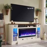 Farmhouse Fireplace Tv Stand For 80 Inch Tv, 36" Tall Entertainment Center With 42" Crystal Eletric 