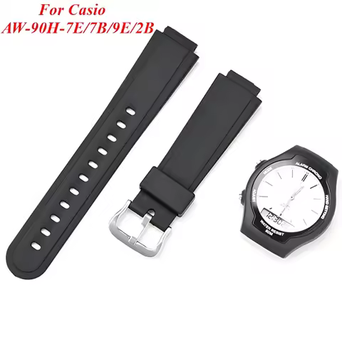 For Casio AW-90H-7E/7B/9E/2B 15X22mm Resin PU Watch Strap Dedicated Interface Watchband Wristband Re