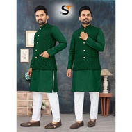Traditional Plain Men Kurta Jippa With Pant Kurta Lelaki Raya Pakistan Style