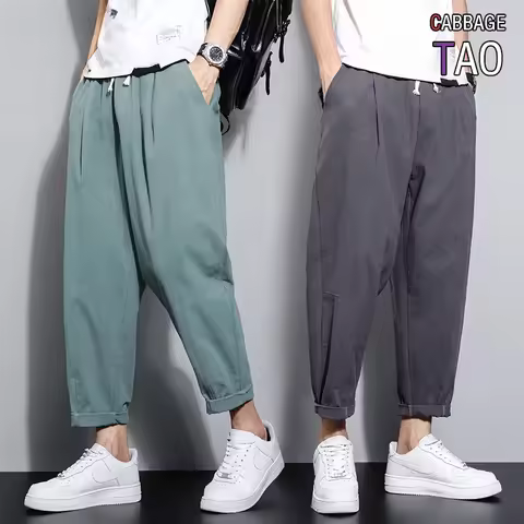 Mens Summer Solid Linen Cotton Blend Trousers Breathable Lightweight Casual Pants Loose Baggy Fit Be
