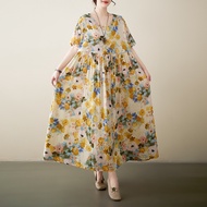 Oladivi Summer Short Sleeve Bohemian Dress for Women New Casual Loose Long Dresses Oversized Plus Si