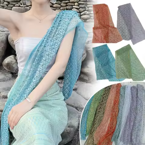 Dai Women's Shawl Thailand Beads Lace Shawl Glitter Scarf Mesh Wrap Cape Dai Ethnic Summer Sunscreen