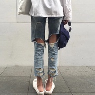 Now Ripped Jeans Large Size 4XL Ankle-Length Pants Boyfriend Sexy Design Style Back Leg Big Washed B