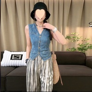 denim vest woman denim jacket woman Denim Vest - Sleeveless Collared Summer Retro American Design