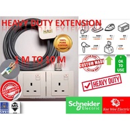 (0.5M - 10M) Heavy Duty Extension High Wattage 100% Full Copper Wire (Schneider Socket & MK Plugtop)