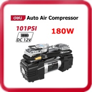 [ DELI ] (DL8060) Auto Air Compressor | DC 12V | 180W | 101psi 7 bar | Double Cylinder 36L/min