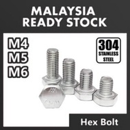 M4 M5 M6 Hex Bolt 304 Stainless Steel DIN933 Screw Skru Spanner Hexagon Head DIY