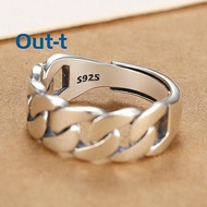 [Out-t] Women's Twist Chain Ring - Non-Fading Finish, Unique Minimalist Design With Adjustable Open 