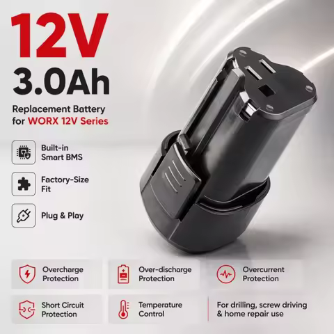 12V 3.0Ah large capacity WORX battery BMS over discharge protection, flight mode, continuous power r