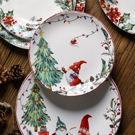 [Christmas * Gift] Ceramic Dinner Plate Christmas Flat Plate Round Household Snack Plate Decoration 