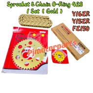 Y16 Y16ZR/Y15/Y15ZR/FZ150/FZ 150 (1 Set) Sproket Set 428 O-Ring Chain Gold + Spocket Spoket HOYO (Go
