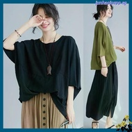 Oladivi Plus Size Women Solid Color Cotton Linen Blouse Shirt Summer New Ladies Casual Loose Top Tee