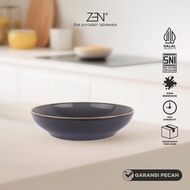 ZEN Rustic Bowl Ceramic Pasta Bowl Aesthetic Pasta Bowl Concave Plate Dark Grey 22 Cm