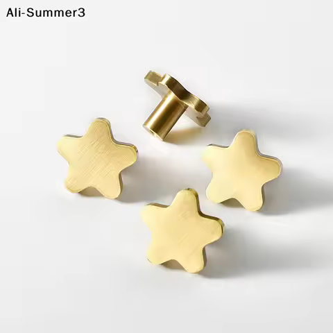 【A3】Copper Star Shape Cabinet Knobs Children's Room Five Pointed Star Brass Handles Wardrobe Kitchen