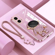 Motorola G45 G34 G86 Astronaut Stand Premium Case With Flower Lanyard Phone Lanyard