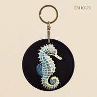 EMJOUR Double-Sided Embroidered Charm-Hippocampus | Marine Life Souvenir Gift Key Ring Bag Accessori