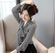 Áo Sơ Mi trung niên nữ HT officialÁo Sơ Mi Nữ Cổ Nơ Sọc Đen Trắng