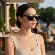 (trendy6)Lovito Casual Sunglasses Plain All-Match Basic Full Rim Sunglasses for Women L34AD057 (Blac