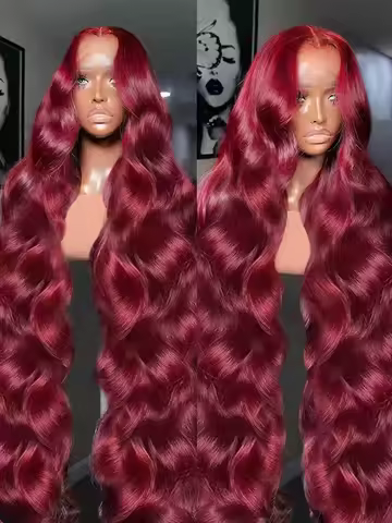 99J Burgundy 13x4 Transparent Body Wave Lace Front Wigs Human Hair Pre Plucked 99j Burgundy Red Wine