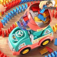 新款電動多米諾骨牌小火車兒童帶聲光自動放牌車男女孩益智玩具