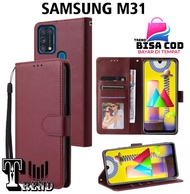 LEATHER CASE FLIP UNTUK SAMSUNG M31 - FLIP WALLET CASE KULIT SAMSUNG M31 - CASING DOMPET-FLIP COVER