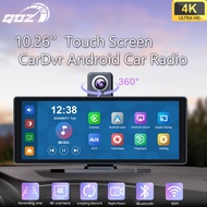 QOZ 10.26" Dash Cam 4K Wireless CarPlay & Android Auto Car DVR GPS Navigation Siri Voice Control Dua