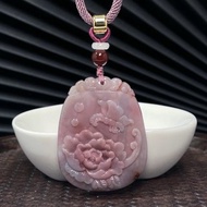 夢幻紫粉老料鹽源瑪瑙吊墜 手雕蝶念花雕刻牌項鏈 質感油潤粉嫩