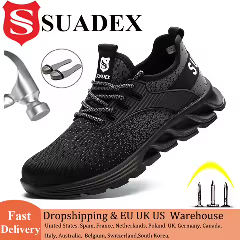 SUADEX Men Women Safety Shoes Steel Toe Boots Anti-Smashing Work Shoes Lightweight Breathable Compos
