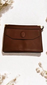 卡地亞Les Must De Cartier法國製真皮勃艮第酒紅色手拿包