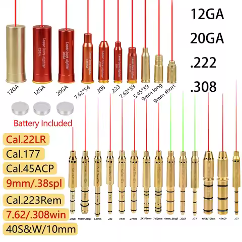 12GA 20GA 223 7.62 .308 .22 .30-06 Tactical 12 Gauge Caliber Laser Bore sight Training 9mm Bore Sigh