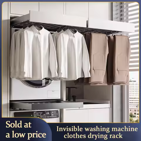 Washing Machine Pull-Out Clothes Drying Rack Above The Balcony Hidden Telescopic Invisible Clothes D