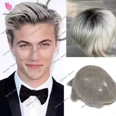 Man Prosthesis Human Hair Ombre Platinum Blond 1b/T60 OR 4T/613# Toupee Wigs For Men VLOOP PU Full L