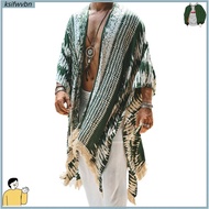 ksifwvbn Fringed Cape Men Casual Cape Mens Irregular Print Beach Cloak with Fringe Edges Reversible