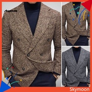 Skym* Men Blazer Slim Fit Turndown Collar Solid Color Streetwear Autumn Winter British Style Buttons Suit Jacket Coat for Office