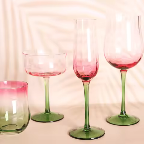 Flowers Vertical Goblet High Value Pink Blue Gradient Champagne Cup Red Wine Glass Dessert Cold Wate