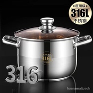 HY-6/316Stainless Steel Pot14cmExtra Thick Food Grade Soup Pot Household Soup Pot Hot Pot Steamer Gas Furnace Induction